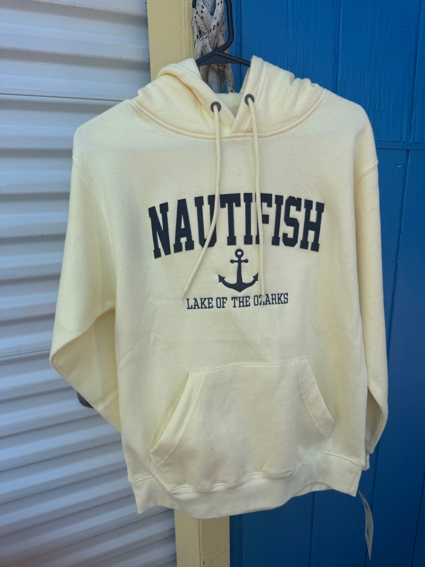 Nauti Yellow Hoodie With Blue Letters